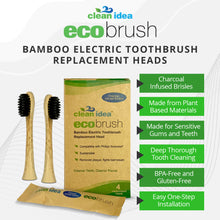 Load image into Gallery viewer, Clean Idea Ecobrush Electric Toothbrush Replacement Heads 4pack – Charcoal Infused Bamboo - Sustainable BPA Free Electric Toothbrush Heads - Clean Idea