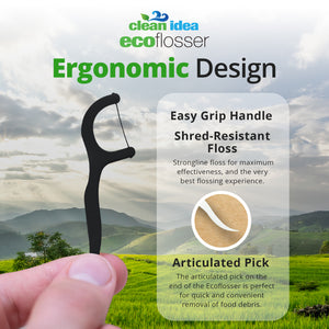 Clean Idea Ecoflosser Charcoal Flossing Picks - 300 pieces Plant Based Flossing Picks - Clean Idea
