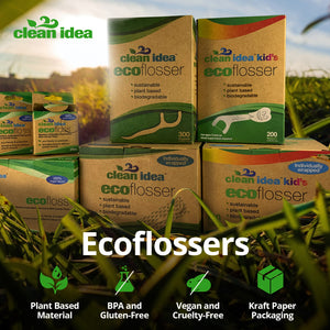 Clean Idea Ecoflosser Charcoal Flossing Picks - 300 pieces Plant Based Flossing Picks - Clean Idea