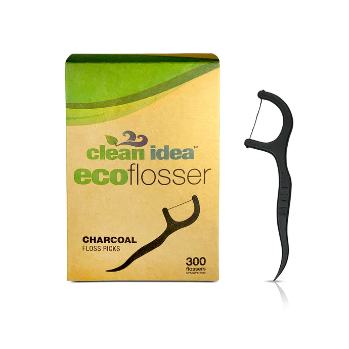 Clean Idea Ecoflosser Charcoal Flossing Picks - 300 pieces Plant Based Flossing Picks - Clean Idea