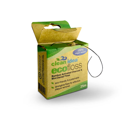Clean Idea Eco Floss 6x25m Dental Floss - Vegan Waxed Dental Floss - Bamboo Activated Charcoal & Mint Floss - Clean Idea